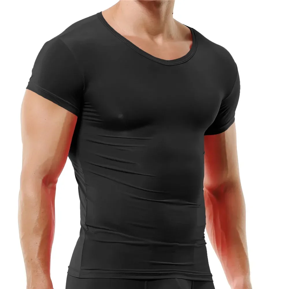 Sexy Solid Color Mens Undershirts Ice Silk Casual T Shirts Male Short Sleeve Basic T-shirts Breathable Tees Tops Home Underwear