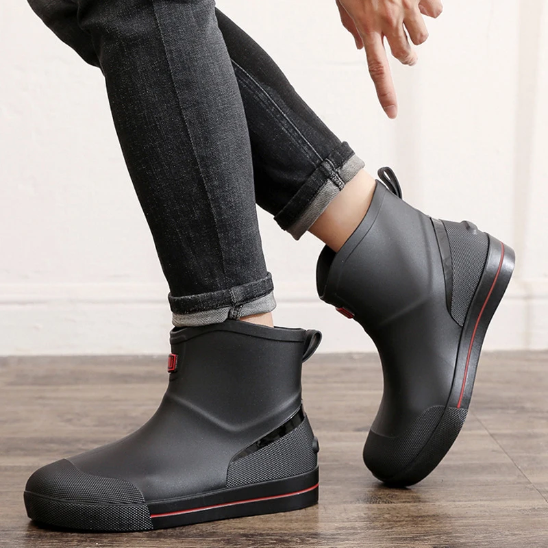 New Trendy Men's Rain Boots Camping Hiking Water Shoes Waterproof Non-slip Wear-resistant Spring Outing Comfortable Rubber Shoes
