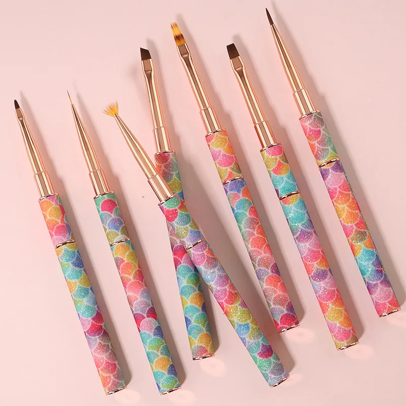 Rainbow Gradient Nail Art Brush Gradient Nail Brush Line Painting Brushes Nails Crystal Acrylic Liner Drawing 4