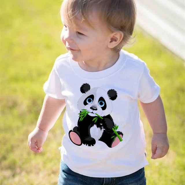 Camiseta de panda para crianças, camisa simples de desenho animado