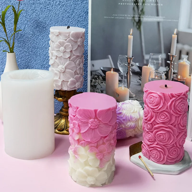 3D Rose Pillar Candle Mould Silicone Floral Flower Molds Bouquet