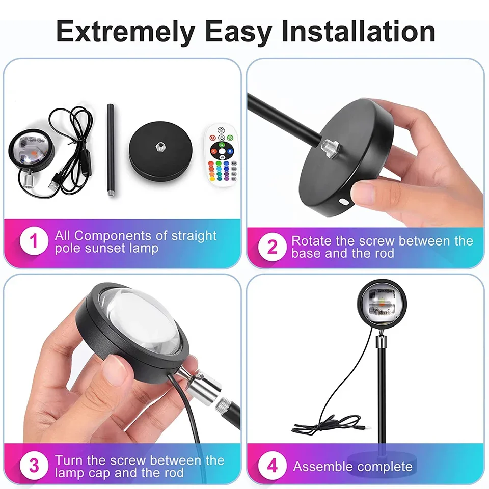 مصباح LED RGB غروب الشمس 16 لون