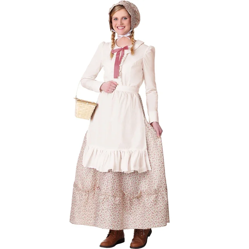 

Carnival Halloween Lady Little House On The Prairie Costume Thanksgiving European Village Maid Cosplay Fancy Party Dress