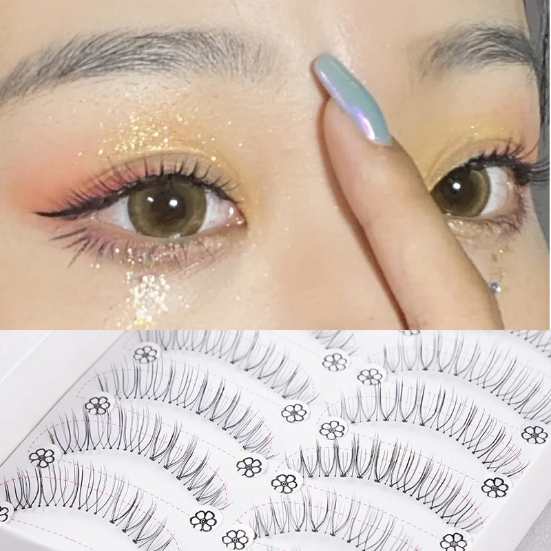

Pointed Tail Transparent Stem False Eyelashes 10 Pairs Natural Comfortable Soft Eyelashes Handmade Reusable Lashes Makeup Tools