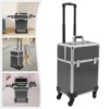 Professional Makeup Case,Aluminum Cosmetic Case Rolling Makeup Trolley Case for Travel Makeup Nail Art Hair Styling 4