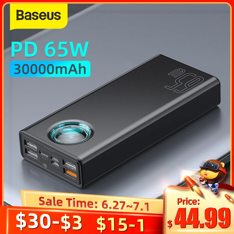 Baseus 65w power bank 30000mah 20000mah carga rápida