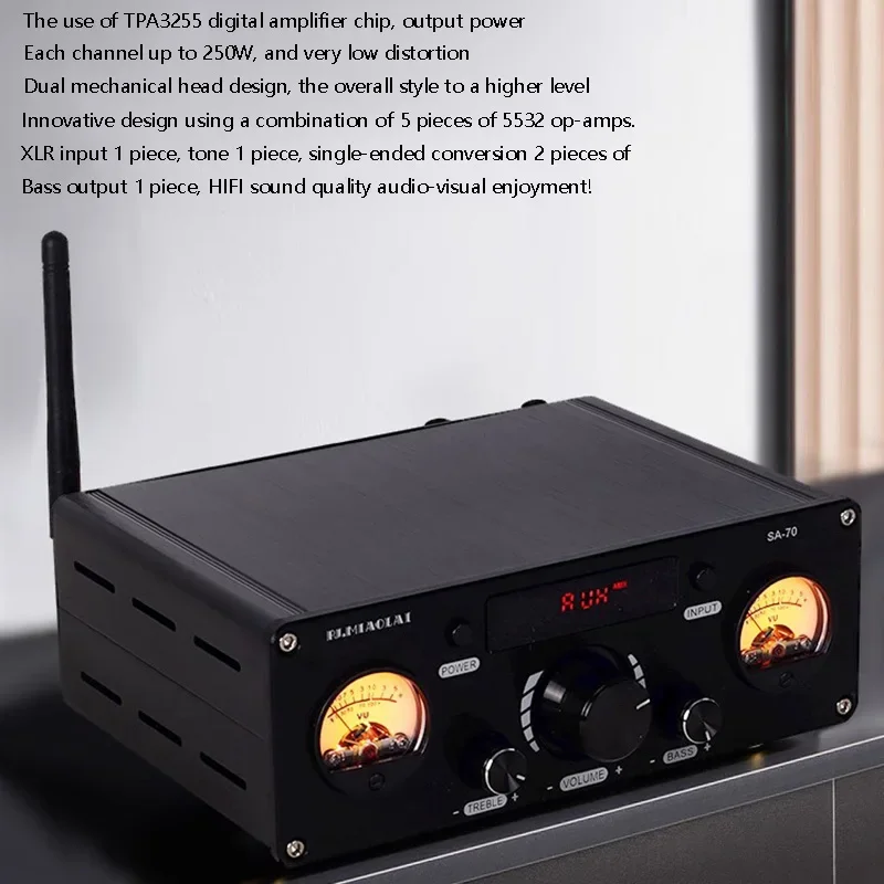 HiFi 디지털 앰프 2.1 채널 TPA3255 250Wx2 출력 Bluetooth 5.2 광 동축 USB 홈 시어터 스튜디오 사운드 시스템