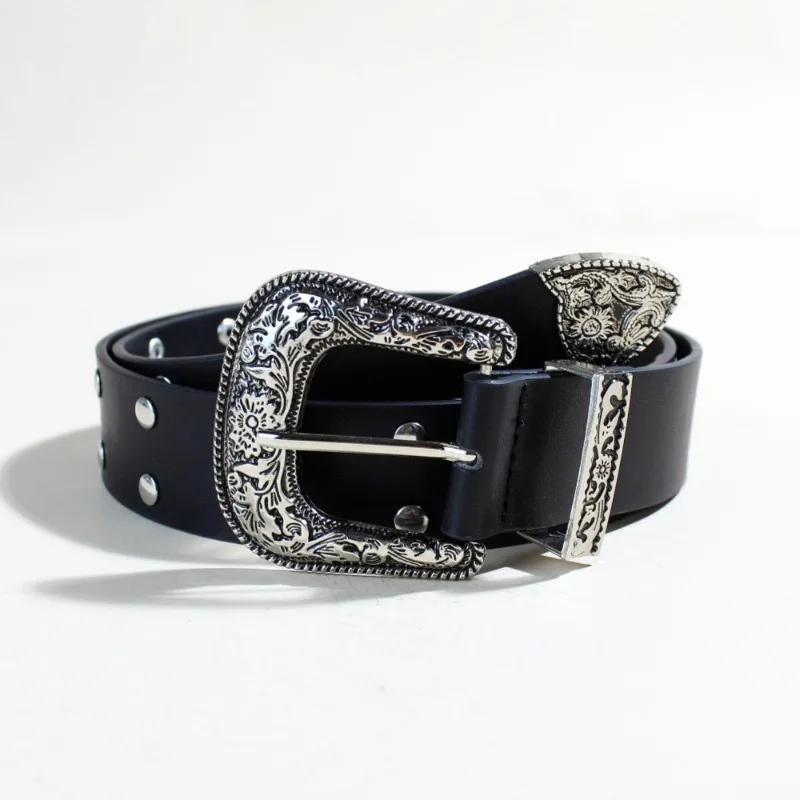New European American Retro Studded Belt | Trendy Punk Style Unisex Accessory, Fashionable Waistband for Jeans & Outfits