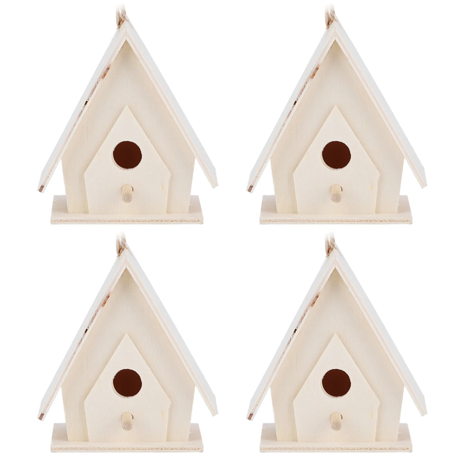 

4Pcs Mini Hanging Wooden Bird House Nests Cage Ornament Crafts For Garden Courtyard Decoration