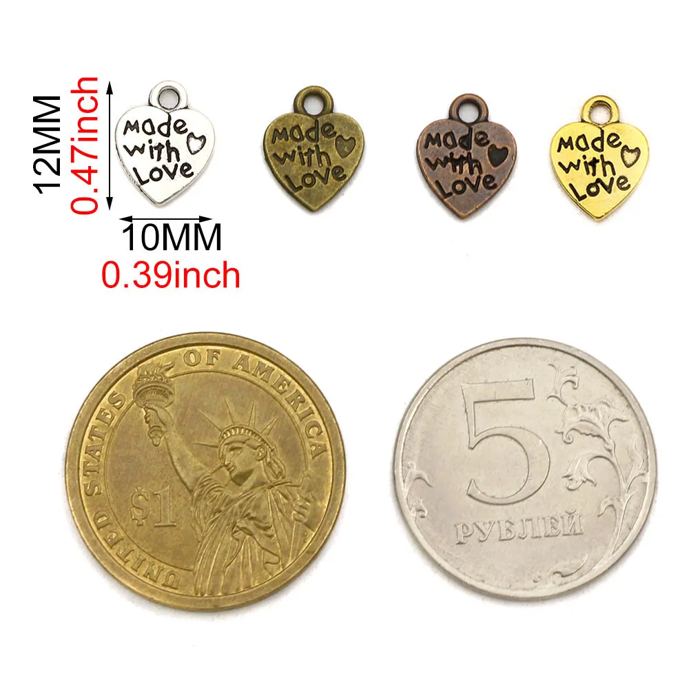 Made Wth Love Labels Sliver Bronze Heart Metal Tags 50Pcs for Sewing