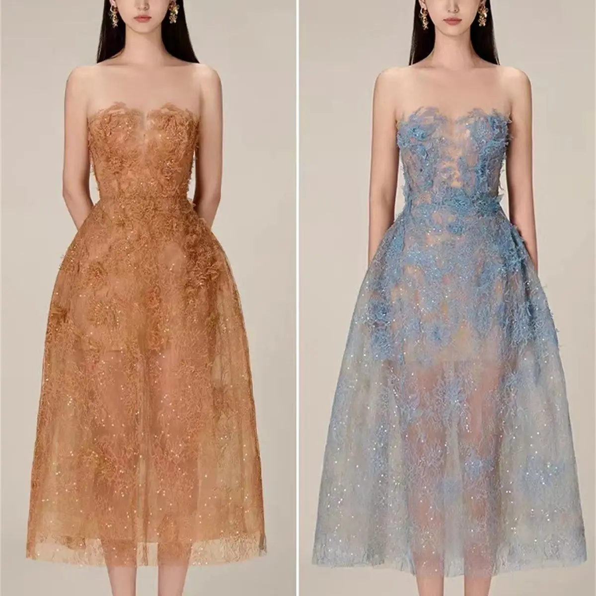 

Star Custom 2023 Latest Sexy Celebrity Dress Beaded Lace Floral Sheath Backless Elegant Premium Blue فساتين السهرة