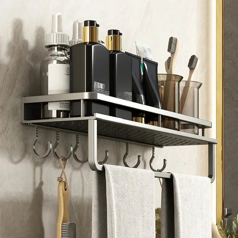 Storage rack gun gray bathroom storage rack towel rack cosmetics shelf for bathroom item storage