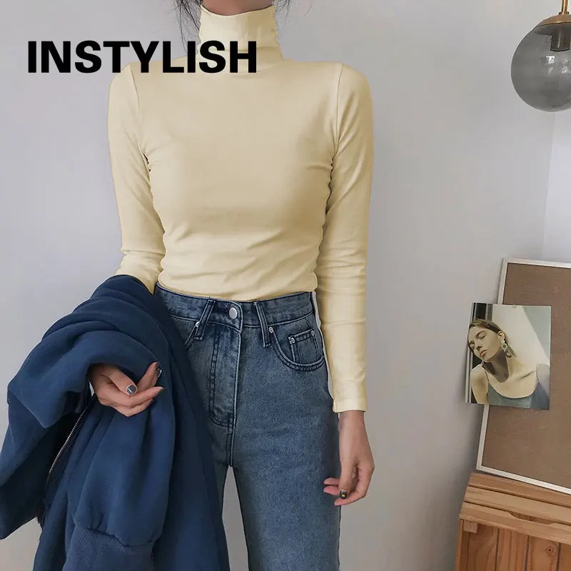 Spring Long Sleeve Turtleneck Tops Slim Knitted Bottoming T Shirt Korean Fashion Sweater Harajuku Pullover Women Clothing Jumper