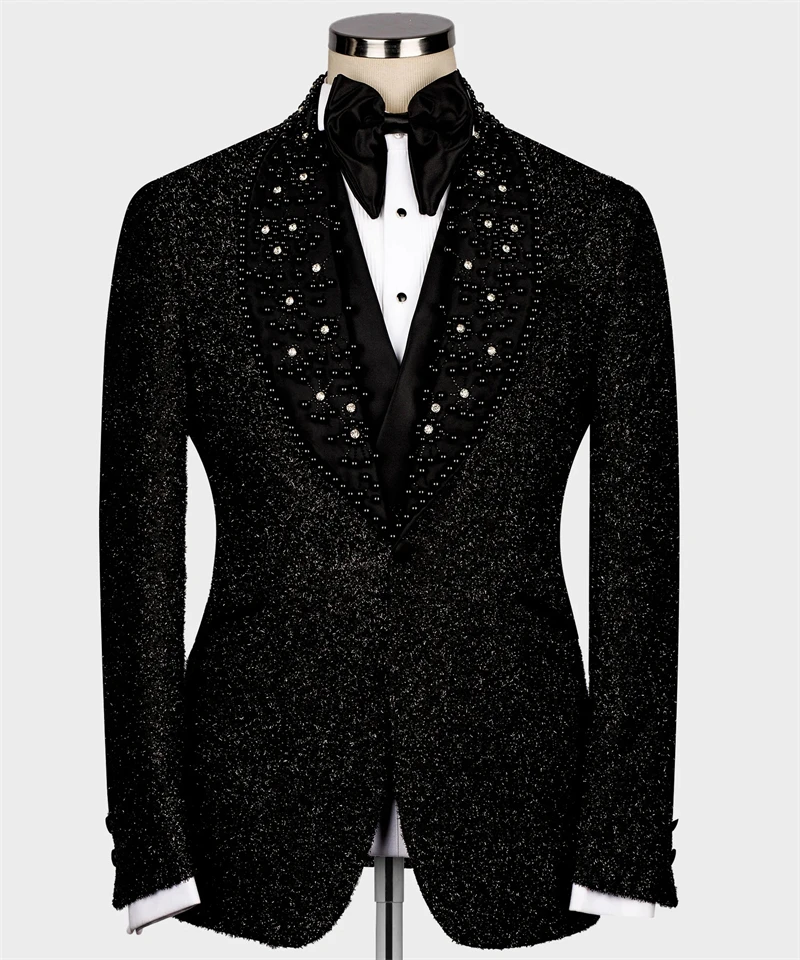 

Costume Homme Glitter Black Men's Suit for Wedding Crystal Groom/Groomsmen Tuxedo 3pcs Blazer Vest Pants Formal Party Suits Male