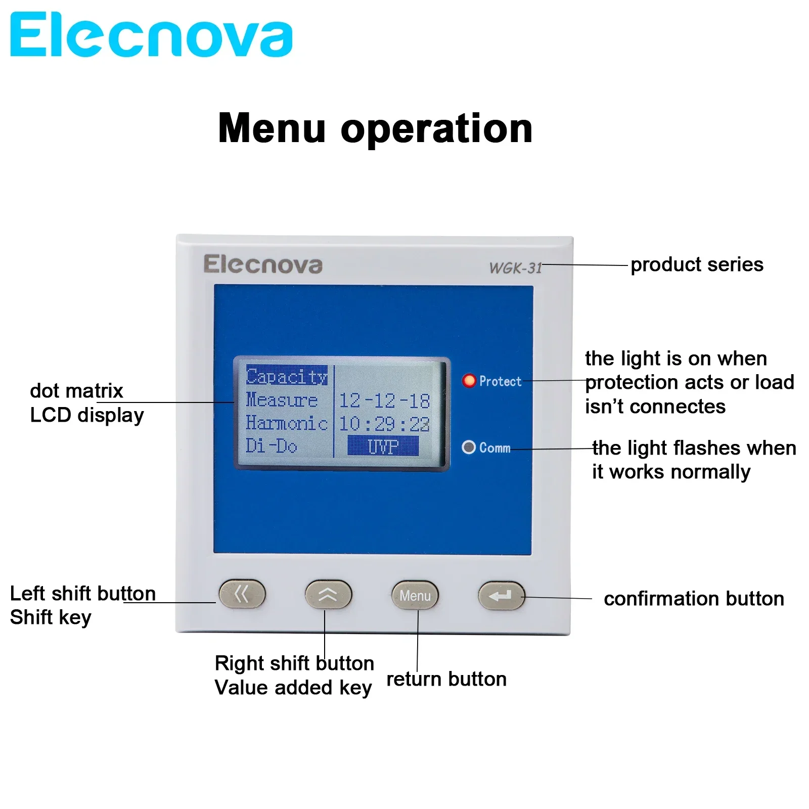 Multifunction Reactive Power Automatic Compensation Controller WGK-31-603-12A Measure 3 Phase Voltage,Current,Power,Frequency