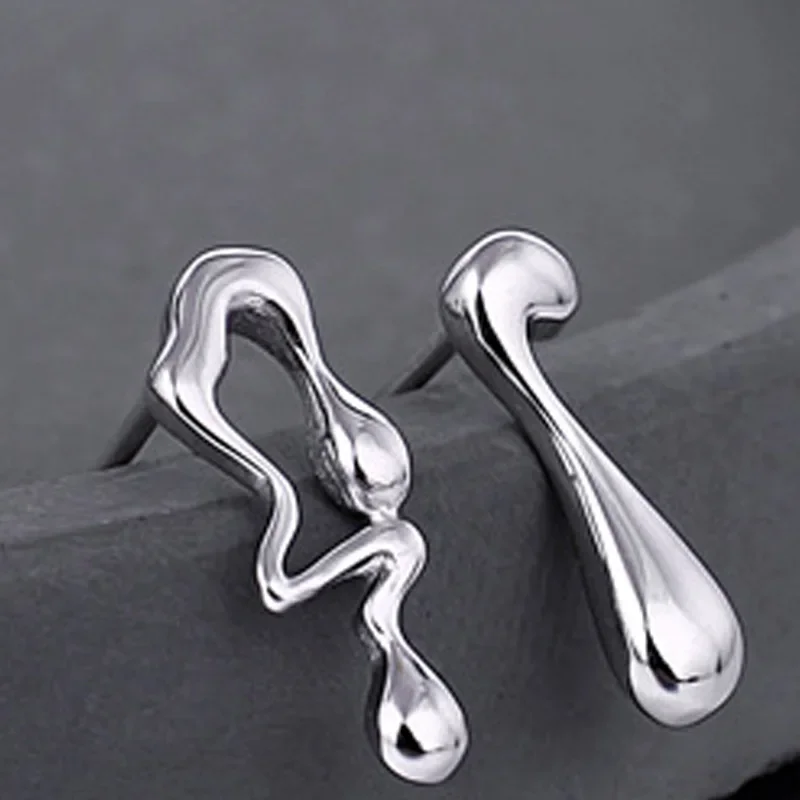 Youth of Vigor Solid 925 Silver Wavy Liquid Studs 18K Gold Tone Unique Party Woman Drop Earrings E1155