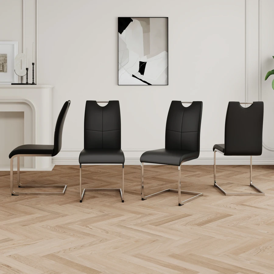 Modern Dining Chairs with Faux Leather Padded Seat Dining Living Room Chairs Upholstered Chair with Chrome Metal Legs Design fo 2