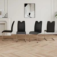 Modern Dining Chairs with Faux Leather Padded Seat Dining Living Room Chairs Upholstered Chair with Chrome Metal Legs Design fo 2