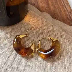 Vintage Brown Resin U - shaped Basket Earrings - Versatile Creative Design, Light Luxury High - End Jewelry Gift (Style26)