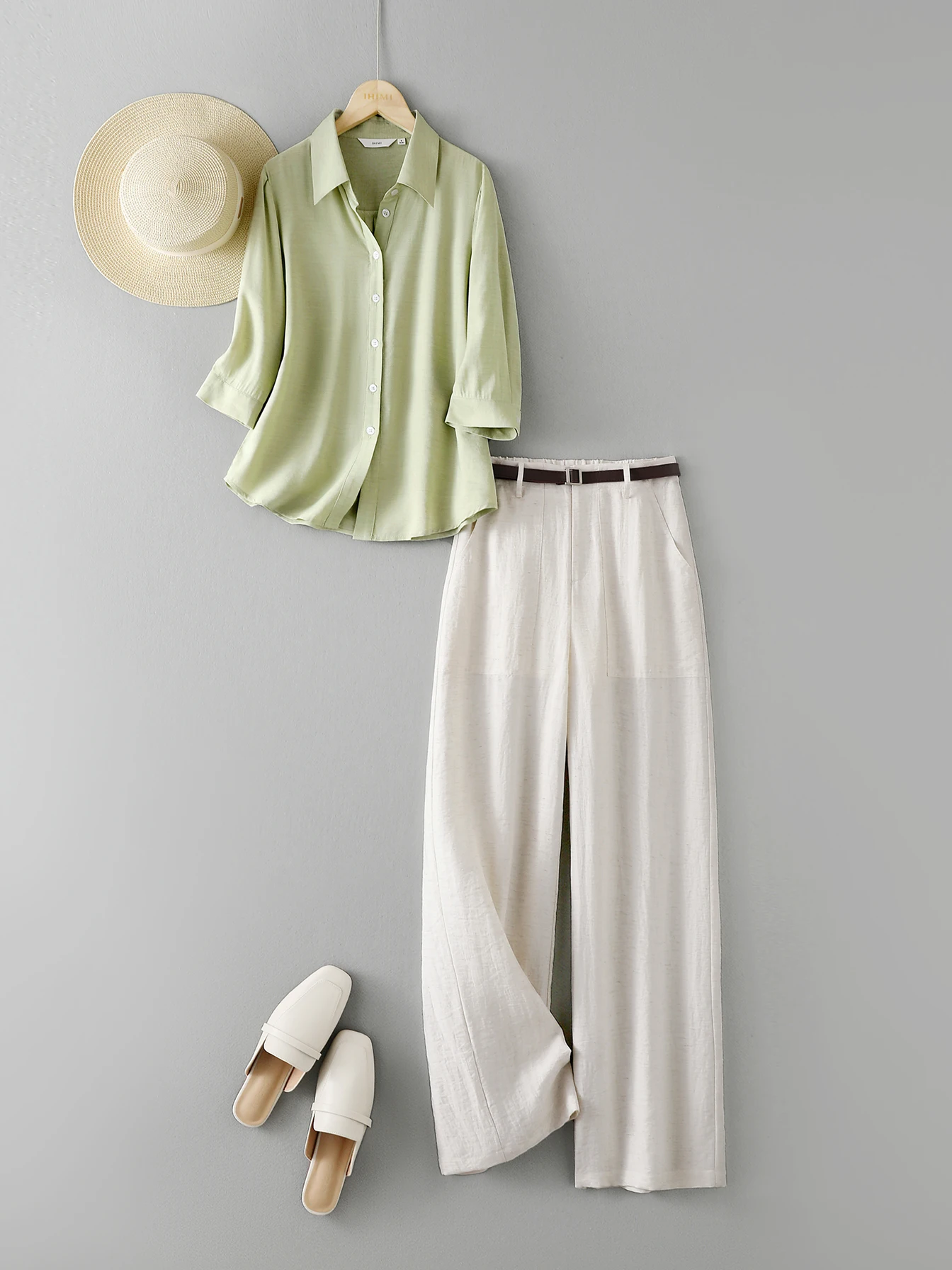 2024 summer new two-piece ladies casual suit refreshing seven-minute sleeve shirt + linen casual pants suit