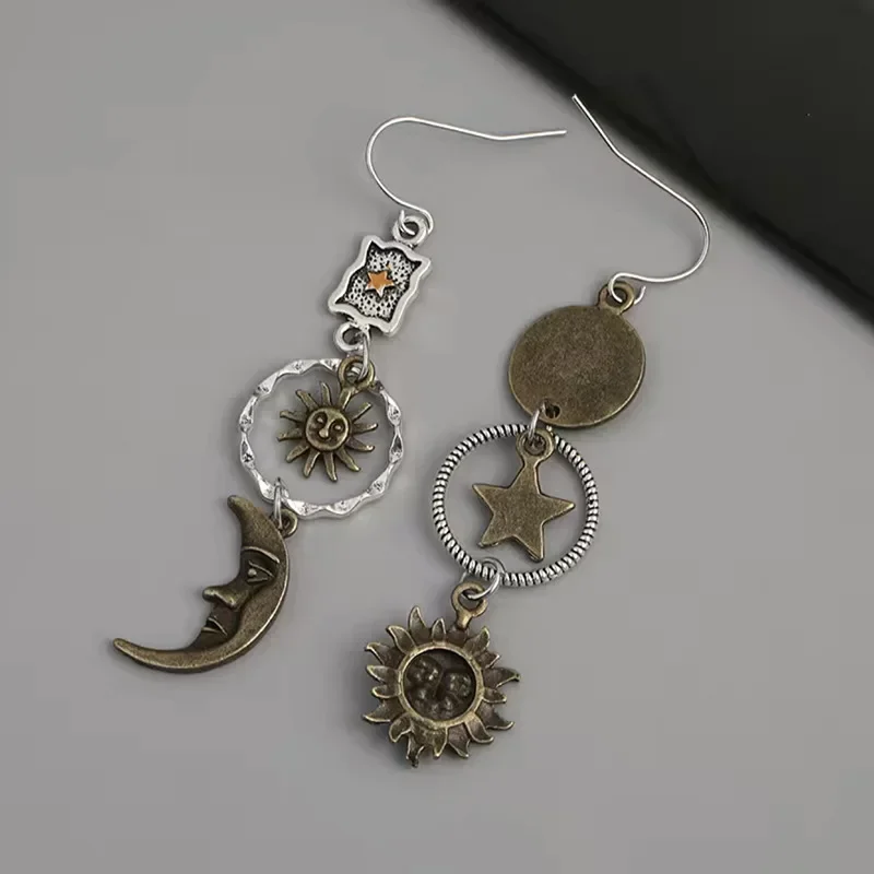 Greek Mythology Pendant Earrings Face Sun Moon Creative Design Women Asymmetric Personality Party Jewelry Gifts
