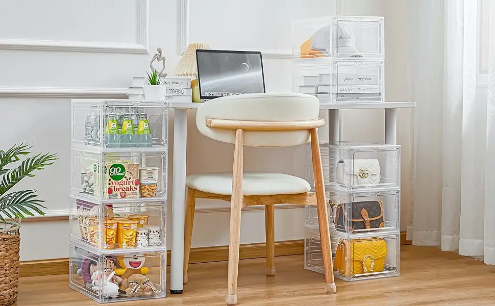  Storage Bins with Lids Hard Plastic Containers Magnetic Acrylic Clear Door Stackable box organizer