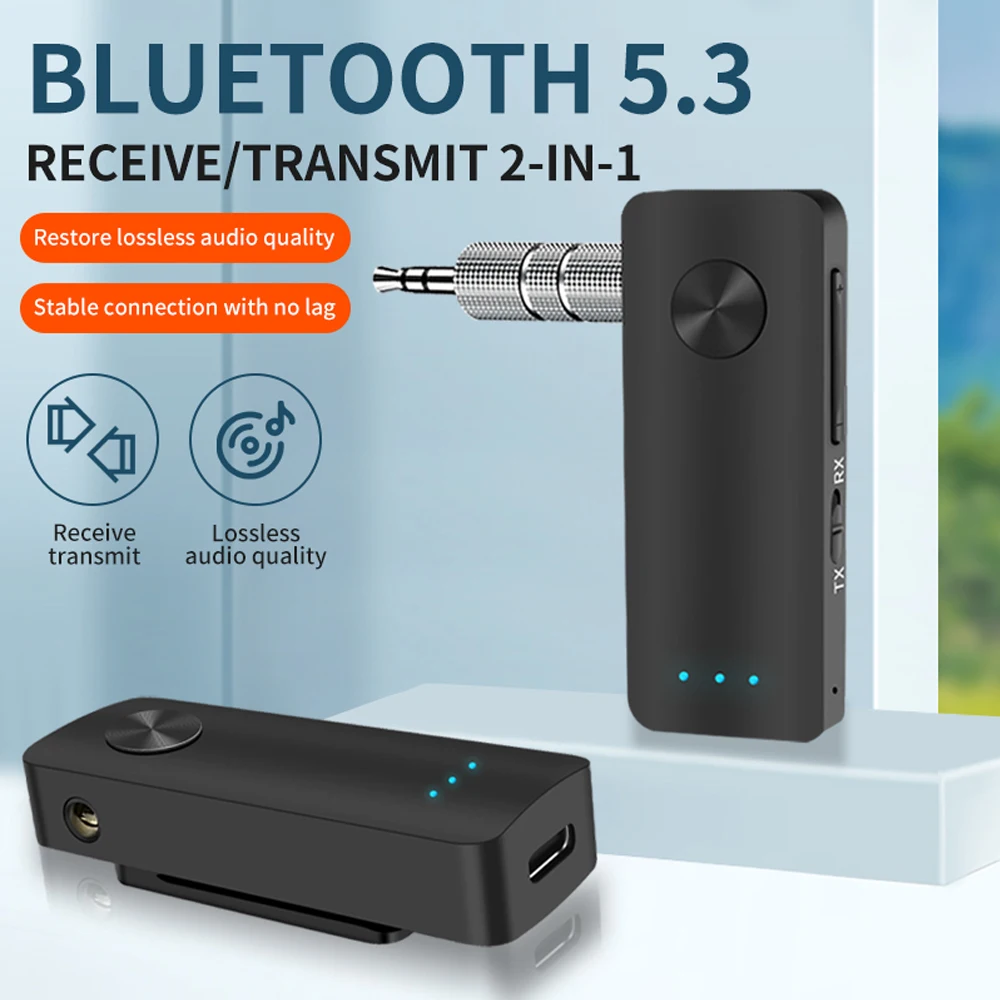 Car 2 in 1 Bluetooth 5.3 Transmitter Receiver Handsfree Wireless Adapter 3.5mm Audio AUX Adapter For Car Audio Music Aux bluetooth audio adapter