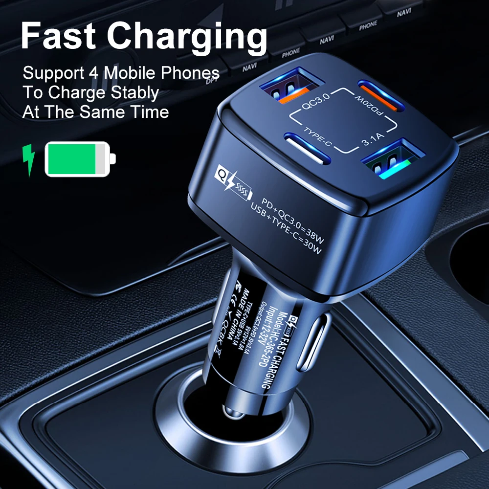 38W USB Car Charger Quick Charge Type C Car Phone Adapter For iPhone 15 Samsung Xiaomi Huawei USB C Fast Charging Charger In Car