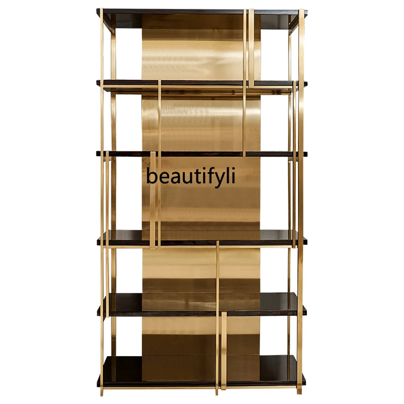 

Italian Stainless Steel Bookshelf and Storage Shelf Floor Metal Wine Cabinet Creative Multi-Layer Post-Modern Simple Bookcase