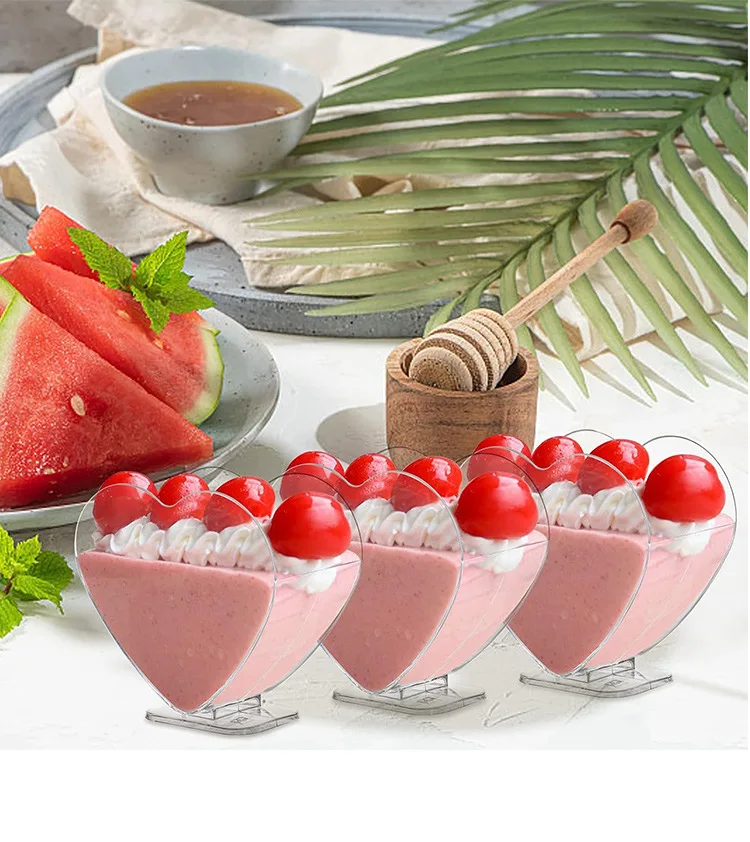 Plastic Dessert Cups 10pcs 70ml Yogurt Mousses Heart Portion Cups Container Tableware Party Wedding Supplies plastic cups dessert cups plastic dessert cups