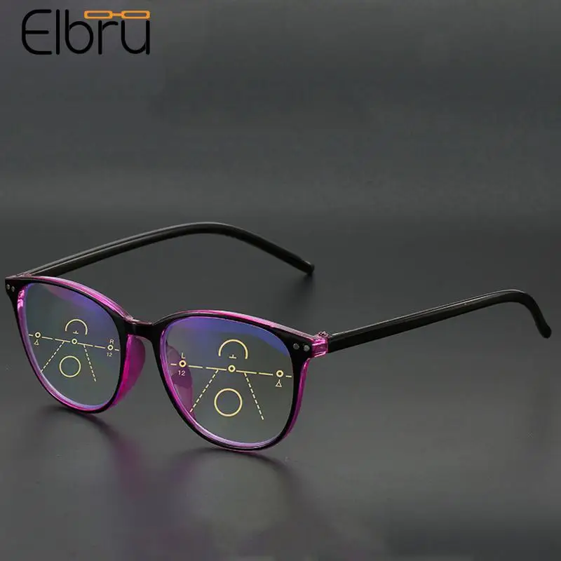 

Elbru Progressive Multifocal Anti-blue Light Reading Glasses Women Men Round Bifocal Presbyopic Eyeglasses Eyewear Degree +1to+4