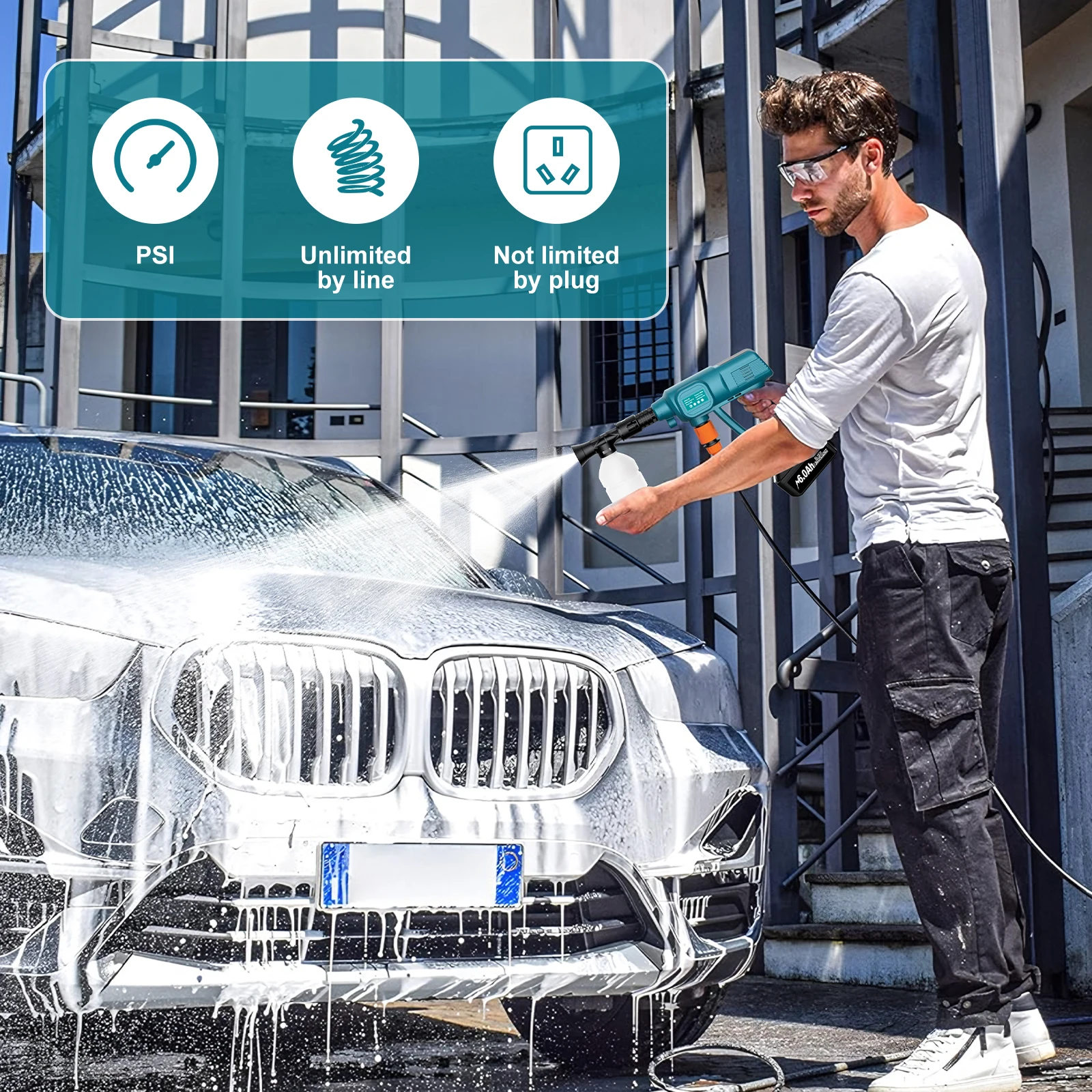 Car Wash Gun Turpow High Pressure Car Wash Washer Gun Long Water Pipe Adjustable Compatible For Makita 18V Battery High Pressure Water Gun