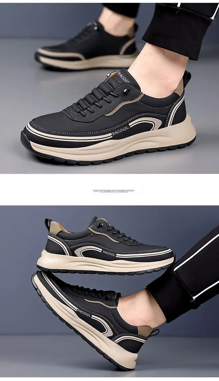 الرجال الربيع الصيف 2025 الانزلاق على سميكة القاع تنفس في الهواء الطلق عادية لينة وحيد أحذية رياضية جولة تو الجلود الربط
