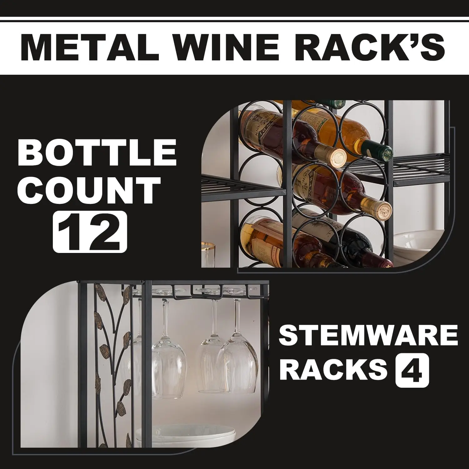 Metal Console Table Wine Rack, Liquor Bar Cabinet with Glass Holder, Sofa Table with Storage Shelves