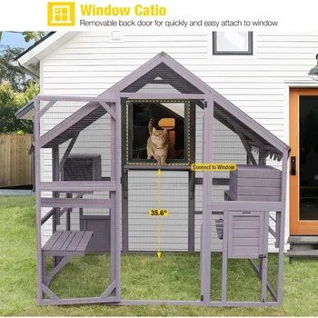 Catio Outdoor Cat Enclosure Large Cat Run with Bridges, Walks, Small Houses, Roof Cover 28.27 ft² 2