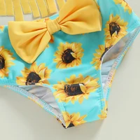 2-7Y Kids Bikini Set Girls Swimwear 2023 Summer Tassel Sling Sunflower Print Bow Bathing Suits Children Beachwear Baby Swimsuits 6