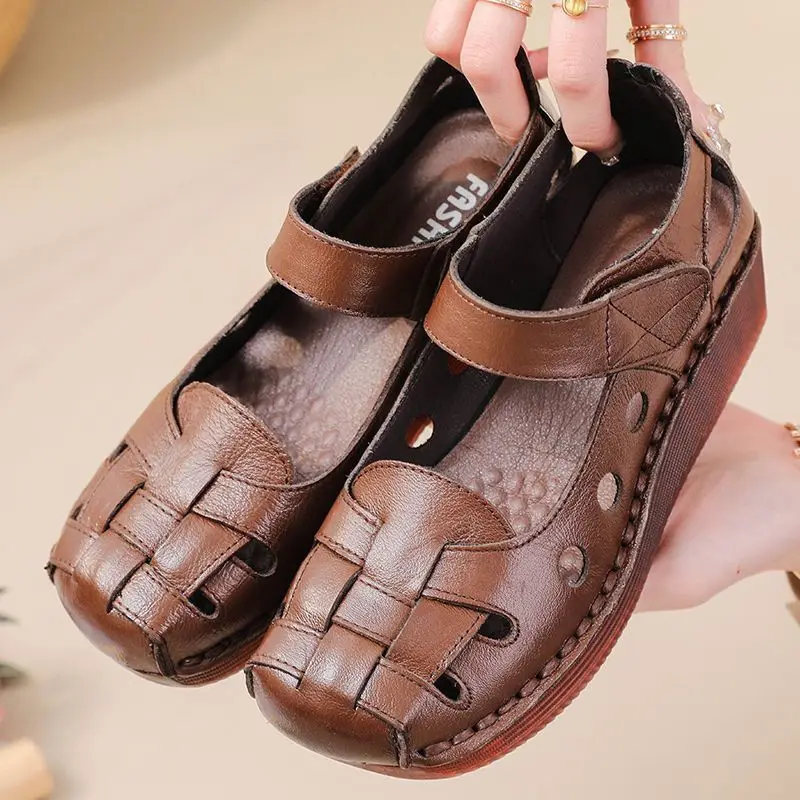 Wide Toe Orthopedic Sandals Women's Cutout Genuine Leather Shoes