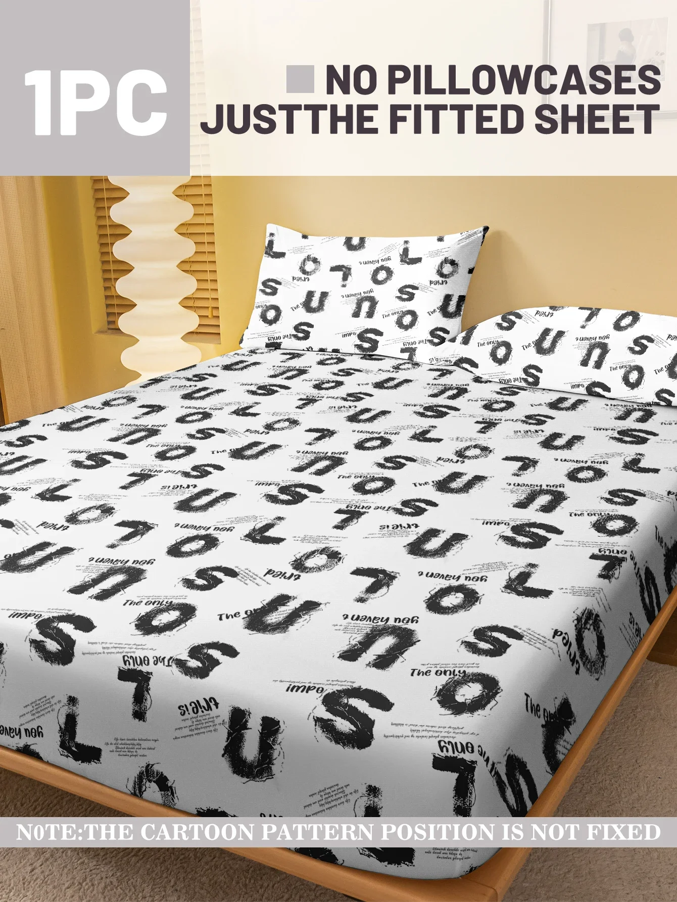 1 Simple modern letter Geometry printed matte Fitted Sheet, bedroom printed bed cover, bedding (excluding pillowcases) 2