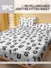 1 Simple modern letter Geometry printed matte Fitted Sheet, bedroom printed bed cover, bedding (excluding pillowcases) 2