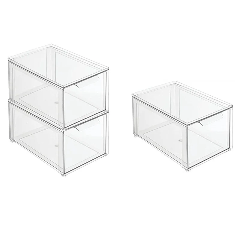 

Stackable Clear Plastic Organizer Drawers 3 Piece Set Organize Cosmetics and Beauty Supplies on a Vanity
