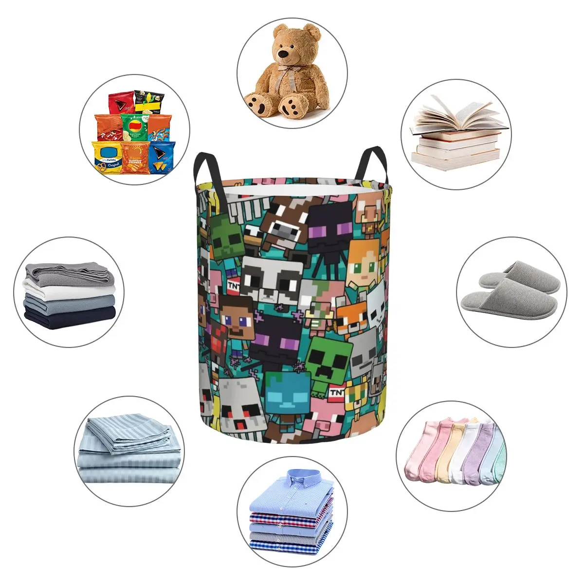 Custom Anime Game Mine C-Crafts Cartoon Laundry Basket Collapsible Baby Hamper for Nursery Toys Organizer Storage Bins 5