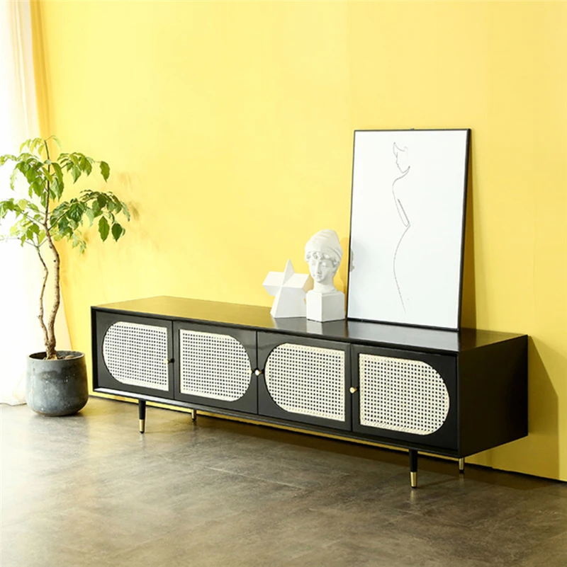 

Современные черные деревянные ТВ-приставки в гостиной ротанговый шкаф ротанговый ТВ-стол для домашнего декора