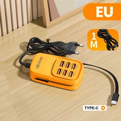 Multi - Port USB Charging Station with Type - C Cable and Power Strip Adapter (EU 6USB - Orange)