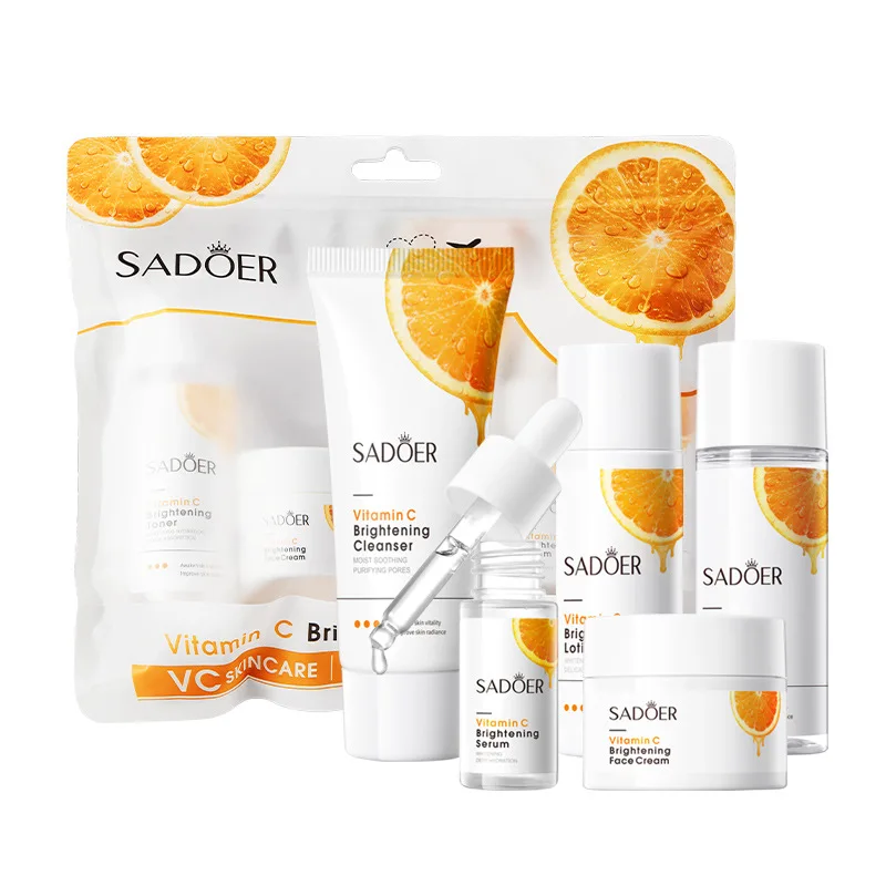 SADOER Vitamin C Skin Care Sets Facial Cleanser Toner Face Cream Serum Lotion Whitening Moisturizing Face Travel Size Skin Care