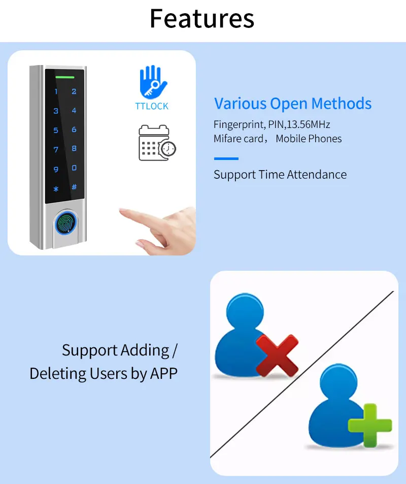 Zine-Alloy Smart Phone TTLOCK APP Bluetooth Door Access Control Keypad Waterproo