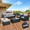 Patio Wicker Furniture Set 6 Pieces Outdoor HDPE Wicker Conversation Couch Sectional Chair Sofa Set with Grey Cushions 2