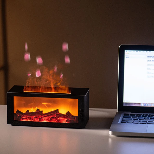 เครื่องกระจายกลิ่นหอมแบบเตาผิง 7 สี พร้อมฟังก์ชั่นเพิ่มความชื้นในอากาศ ใช้กับน้ำมันหอมระเหย มีตัวตั้งเวลา เหมาะสำหรับห้องนอน ห้องนั่งเล่น และสำนักงาน 1