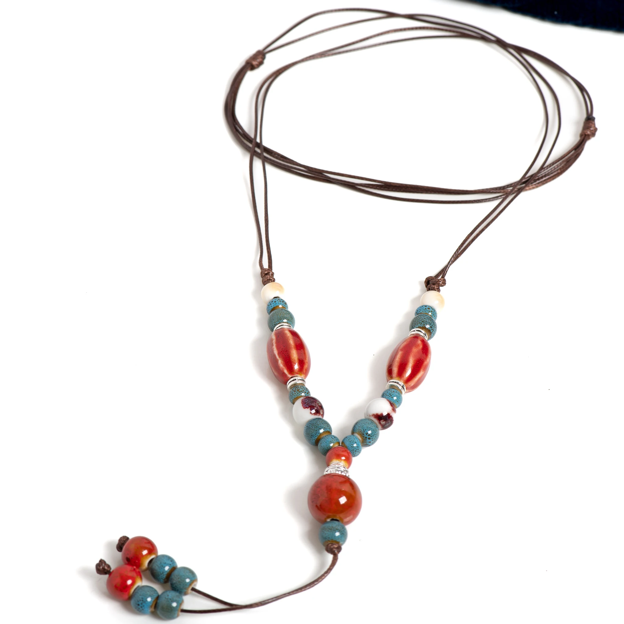 Handgefertigte rote lange Wassermelonen-Keramik-Halskette, Vintage-Anhänger, Schmuck, verstellbar, modisches Accessoire für Frauen, Geschenke 1115 – Detail 2