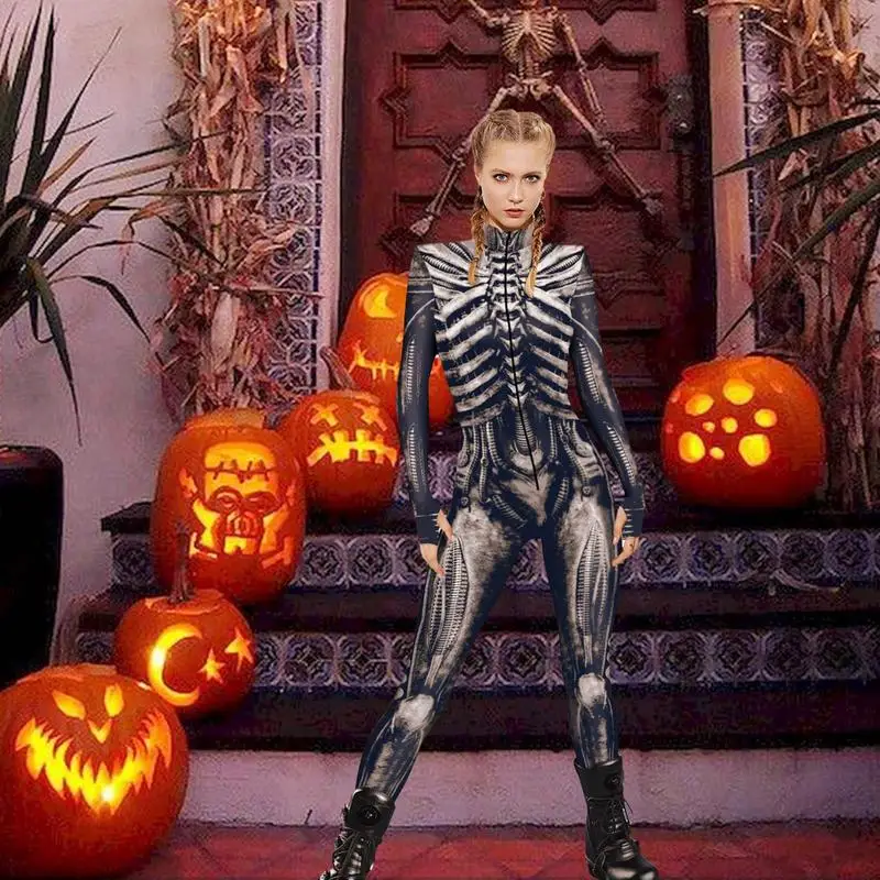 Tanio Szkielet body Halloween Onesie drukowanie Cosplay body Halloween 3D sklep