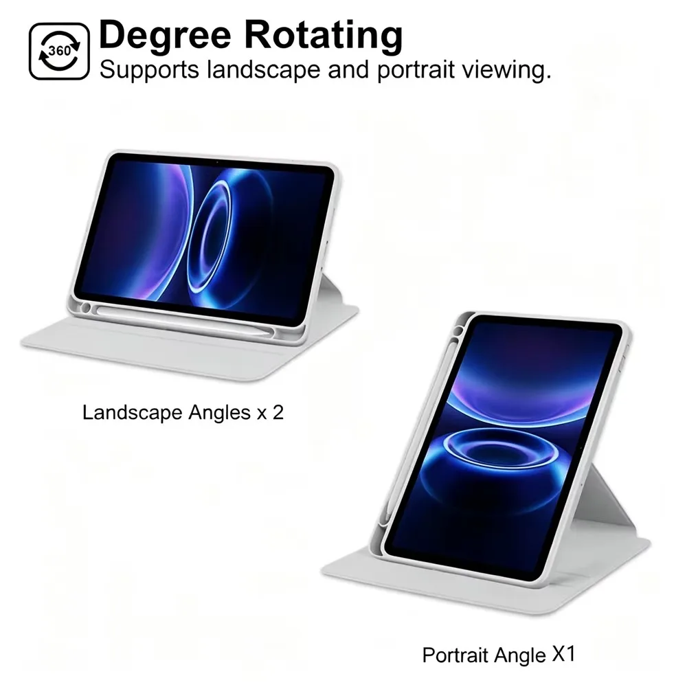 Rotating Stand Tablet Case with Pencil Holder and Acrylic Back